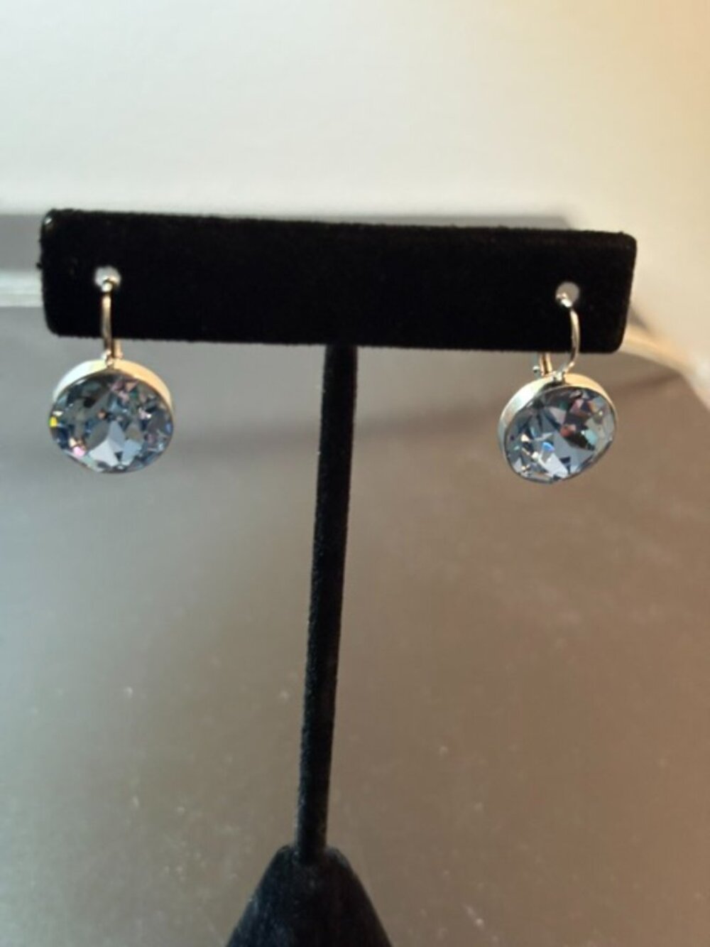Swarovski Light Blue Crystal Bella Drop Leverback Earrings Rhodium Plated